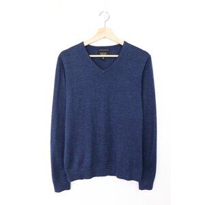 Nordstrom Men's Shop V-Neck Sweater M 100% Merino Wool Pullover Long Sleeve Blue